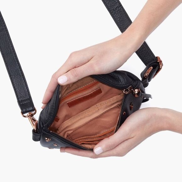 HOBO Fern Studded Leather Belt Bag Fanny Pack Crossbody, Black/Rose Gold NWT - Picture 5 of 15